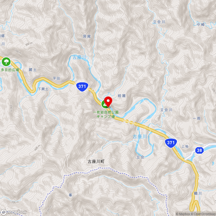道の駅一枚岩の地図（zoom13）和歌山県東牟婁郡古座川町相瀬290番地の2