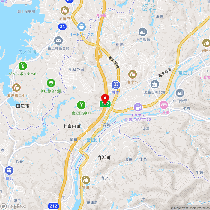 道の駅くちくまのの地図（zoom13）和歌山県西牟婁郡上富田町岩崎555-5