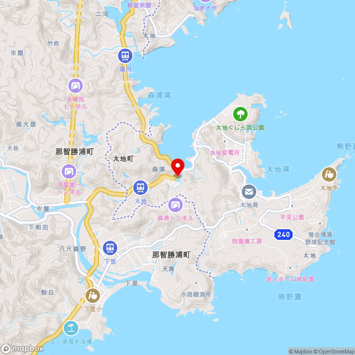 道の駅たいじの地図（zoom13）和歌山県東牟婁郡太地町森浦143-1