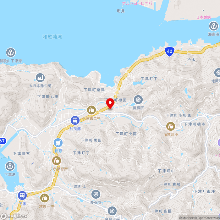 道の駅海南サクアスの地図（zoom13）和歌山県海南市下津町小南51番地1