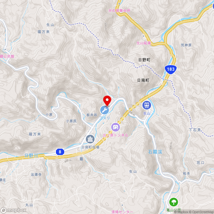 道の駅にちなん日野川の郷の地図（zoom13）鳥取県日野郡日南町生山385