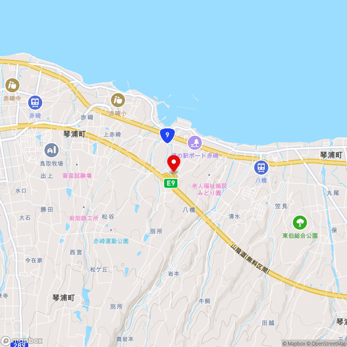 道の駅琴の浦の地図（zoom13）鳥取県東伯郡琴浦町別所1030-1