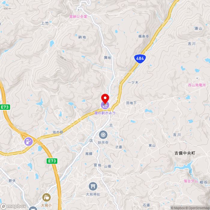 道の駅かようの地図（zoom13）岡山県加賀郡吉備中央町北1977-1