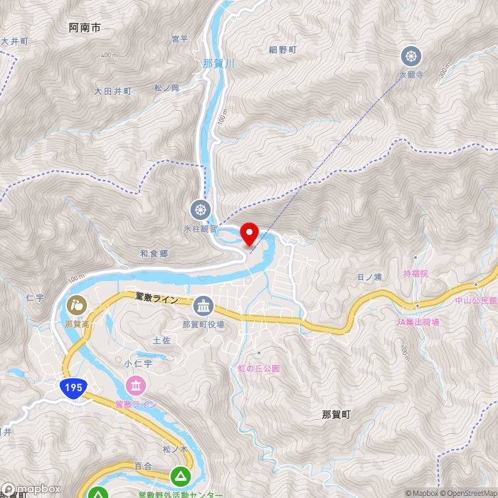 道の駅鷲の里の地図（zoom13）徳島県那賀郡那賀町和食字田野89