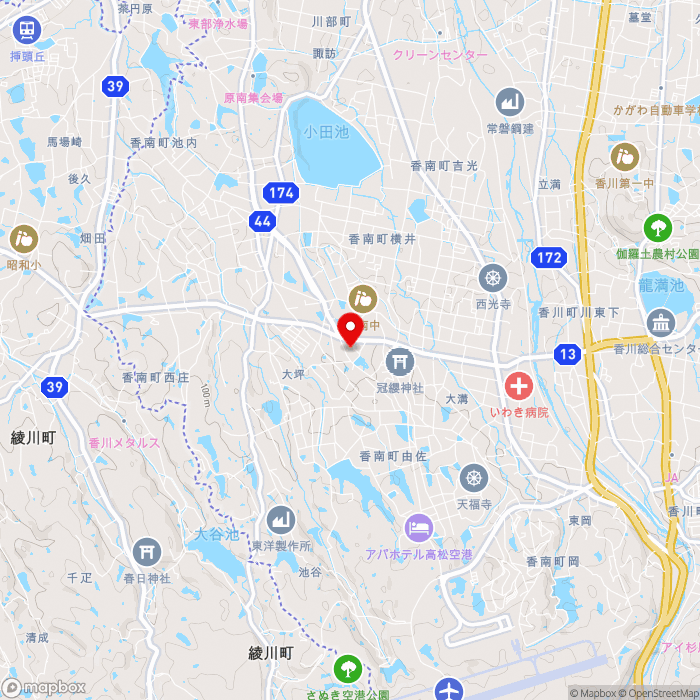 道の駅香南楽湯の地図（zoom13）香川県高松市香南町横井997-2