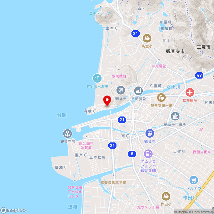 道の駅ことひきの地図（zoom13）香川県観音寺市有明町3-37
