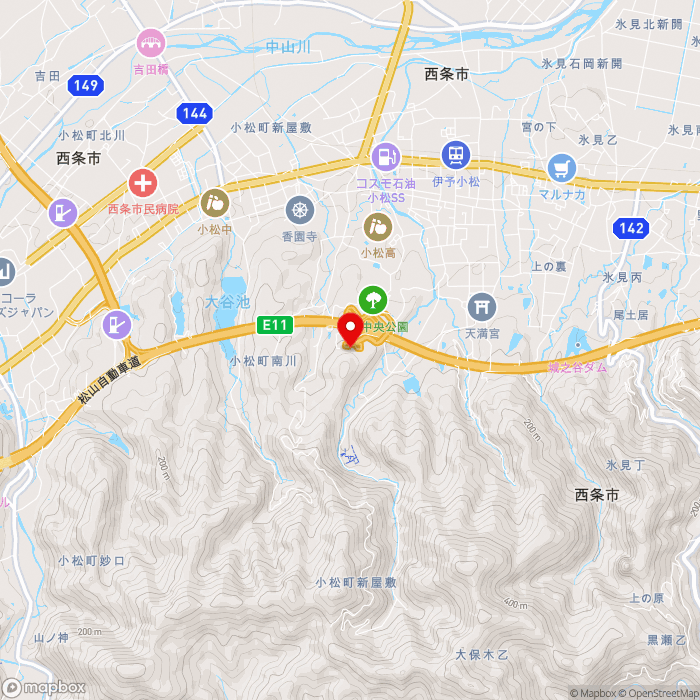 道の駅小松オアシスの地図（zoom13）愛媛県西条市小松町新屋敷乙22-29