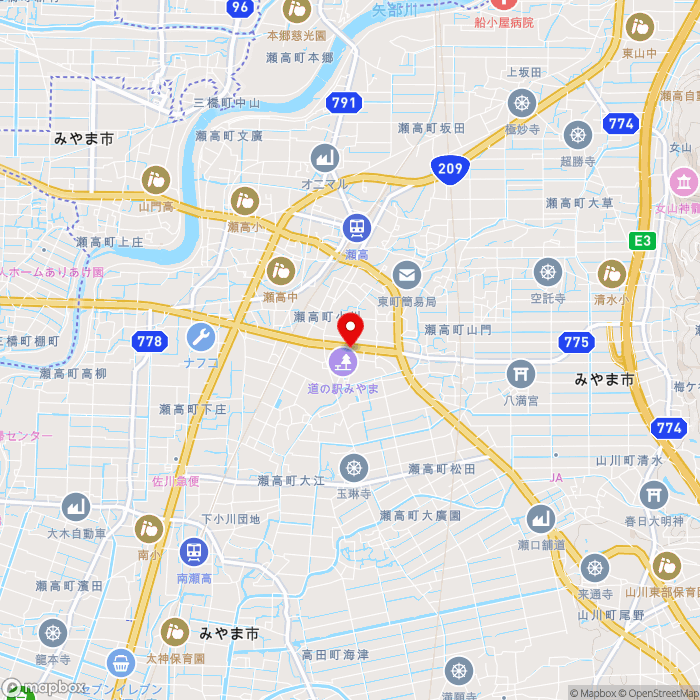 道の駅みやまの地図（zoom13）福岡県みやま市瀬高町大江2328番地