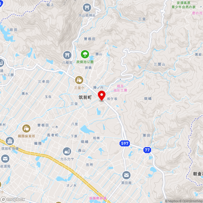 道の駅筑前みなみの里の地図（zoom13）福岡県朝倉郡筑前町三並866番地