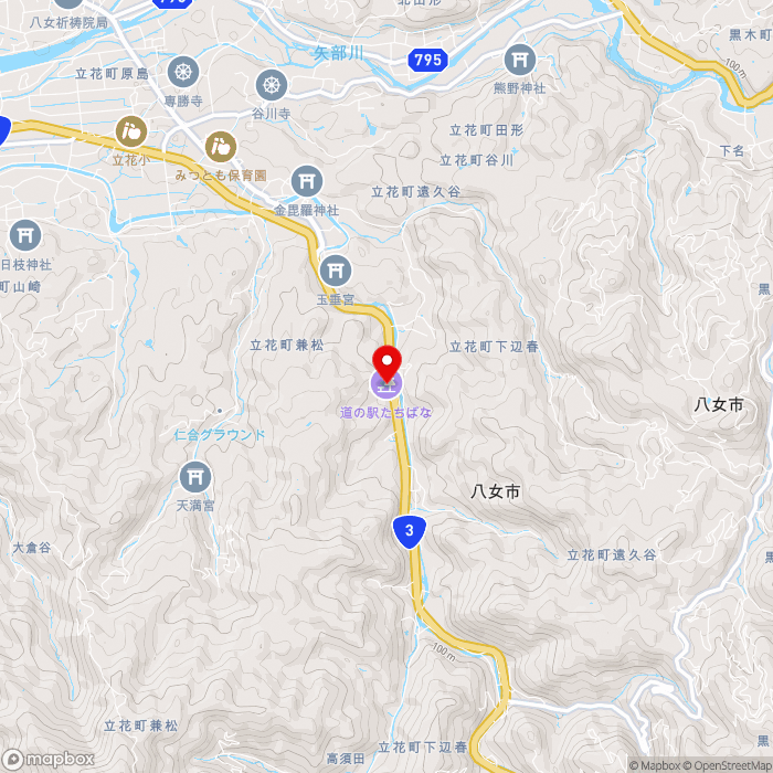 道の駅たちばなの地図（zoom13）福岡県八女市立花町下辺春315-1