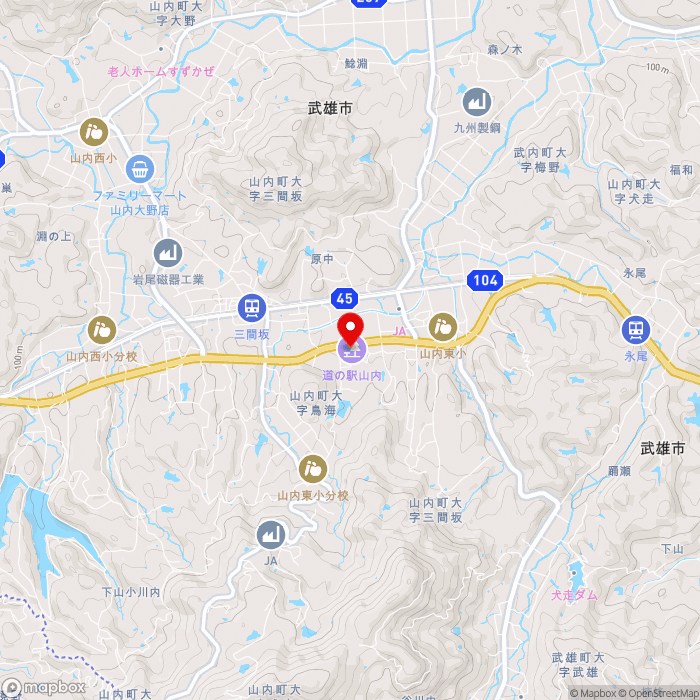道の駅山内の地図（zoom13）佐賀県武雄市山内町三間坂甲14697-2