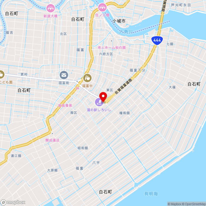 道の駅しろいしの地図（zoom13）佐賀県杵島郡白石町福富下分304-3（予定）