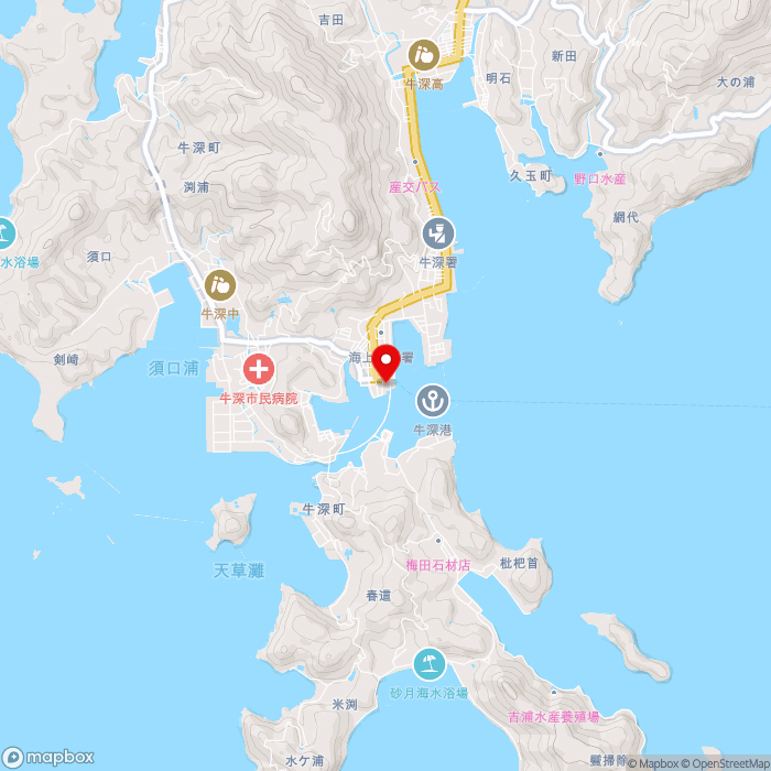 道の駅うしぶか海彩館の地図（zoom13）熊本県天草市牛深町2286-116