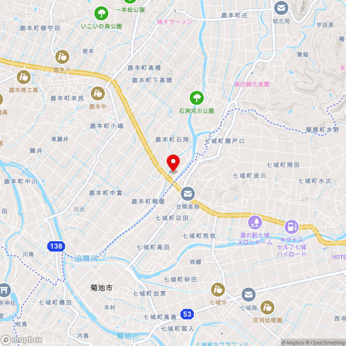 道の駅水辺プラザかもとの地図（zoom13）熊本県山鹿市鹿本町梶屋1257