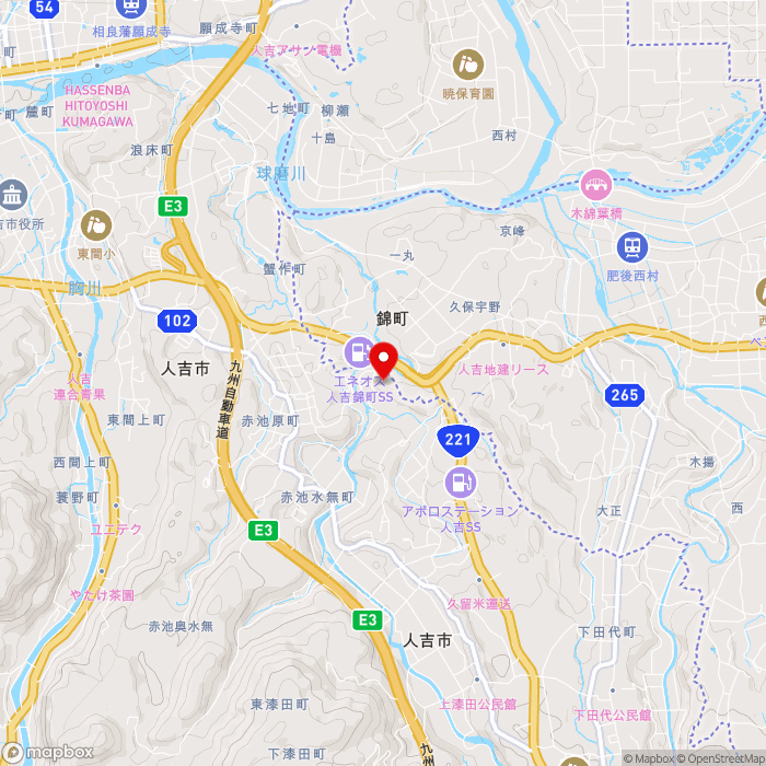 道の駅人吉の地図（zoom13）熊本県人吉市赤池原町字牛渡瀬1425番地1
