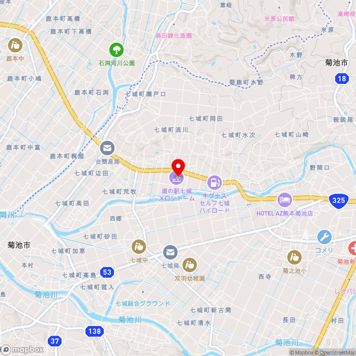 道の駅七城メロンドームの地図（zoom13）熊本県菊池市七城町岡田306