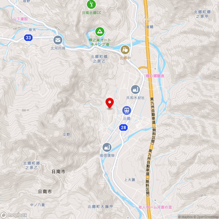 道の駅きたごうの地図（zoom13）宮崎県日南市北郷町郷之原乙1477番地1
