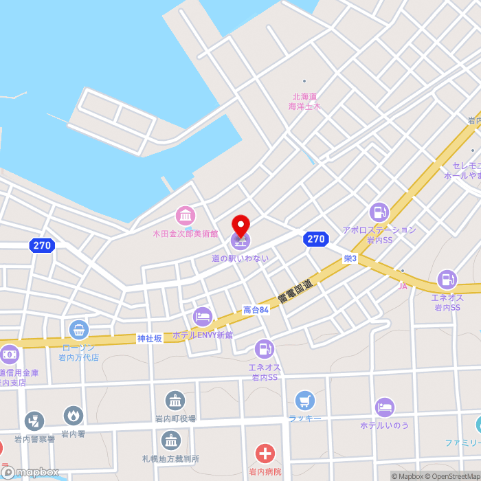 道の駅いわないの地図（zoom15）北海道岩内郡岩内町万代46-1