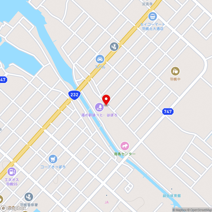 道の駅ほっと♡はぼろの地図（zoom15）北海道苫前郡羽幌町北3条1丁目