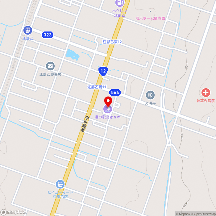 道の駅たきかわの地図（zoom15）北海道滝川市江部乙町東11-13