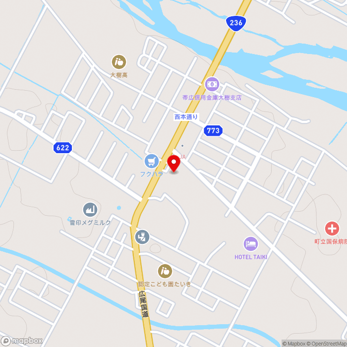 道の駅コスモール大樹の地図（zoom15）北海道広尾郡大樹町西本通98