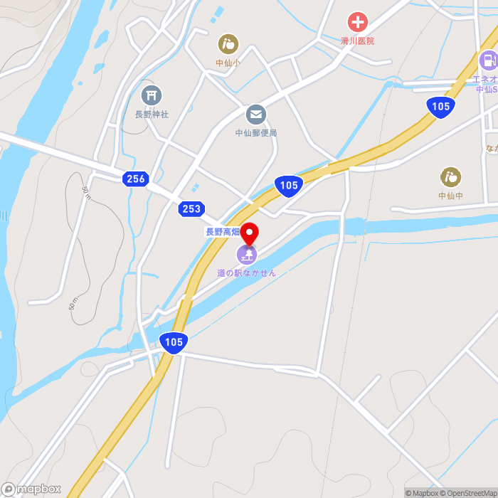 道の駅なかせんの地図（zoom15）秋田県大仙市長野字高畑95-1