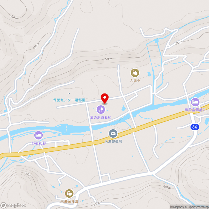 道の駅おおゆの地図（zoom15）秋田県鹿角市十和田大湯中谷地19