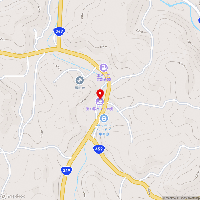 道の駅さくらの郷の地図（zoom15）福島県二本松市東新殿字平石田12番地2
