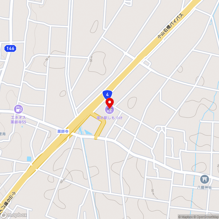 道の駅しもつけの地図（zoom15）栃木県下野市薬師寺