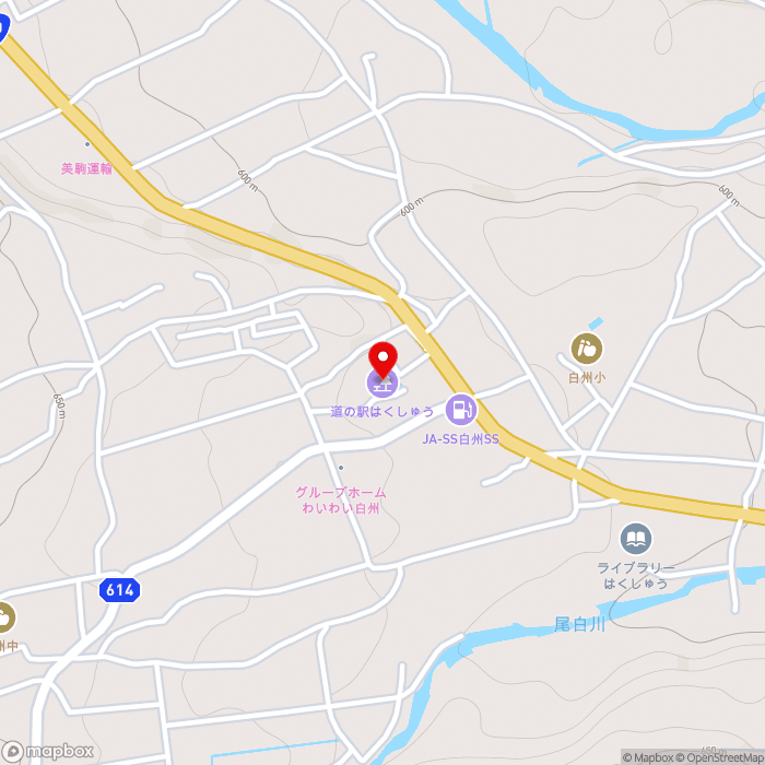 道の駅はくしゅうの地図（zoom15）山梨県北杜市白州町白須1308