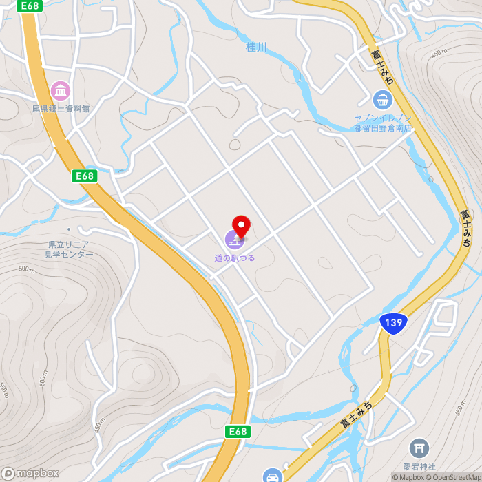 道の駅つるの地図（zoom15）山梨県都留市大原88