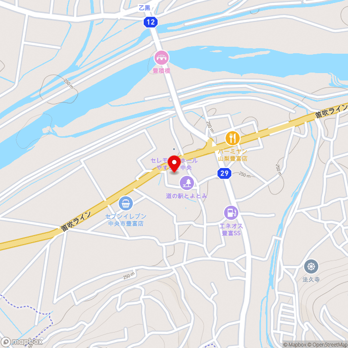道の駅とよとみの地図（zoom15）山梨県中央市浅利1010-1