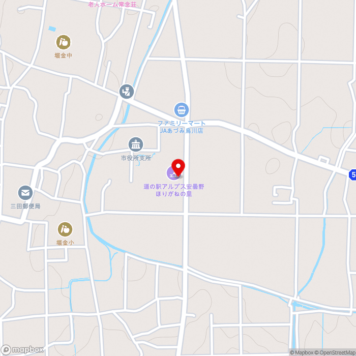道の駅アルプス安曇野　ほりがねの里の地図（zoom15）長野県安曇野市堀金烏川2696