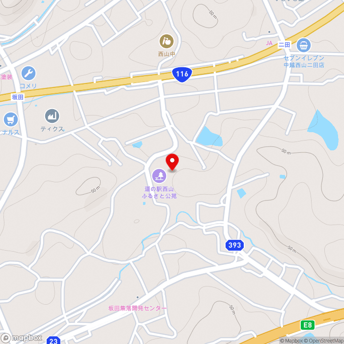 道の駅西山ふるさと公苑の地図（zoom15）新潟県柏崎市西山町坂田717-4