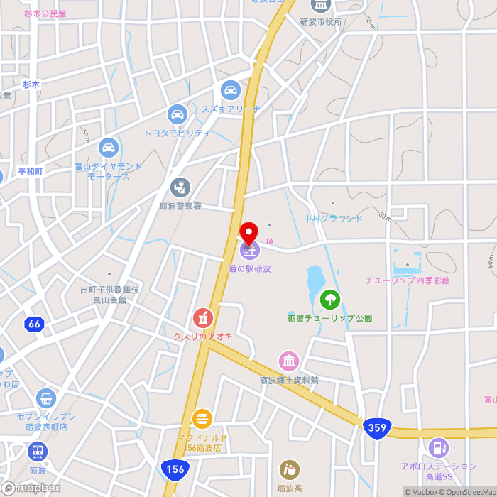 道の駅砺波の地図（zoom15）富山県砺波市宮沢町3-9