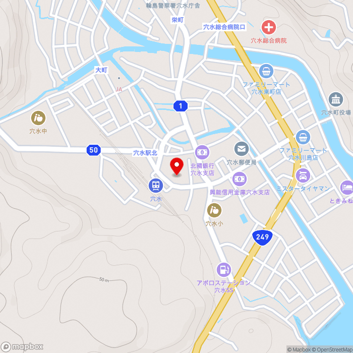 道の駅あなみずの地図（zoom15）石川県鳳珠郡穴水町大町チ41-6