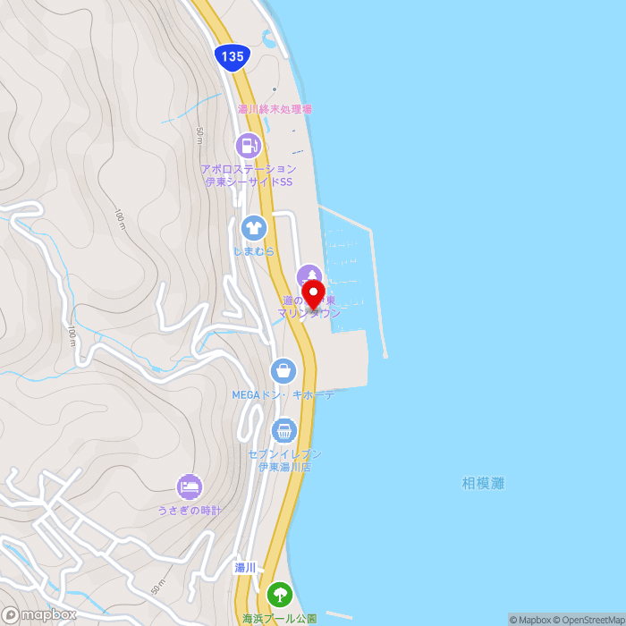 道の駅伊東マリンタウンの地図（zoom15）静岡県伊東市湯川571-19