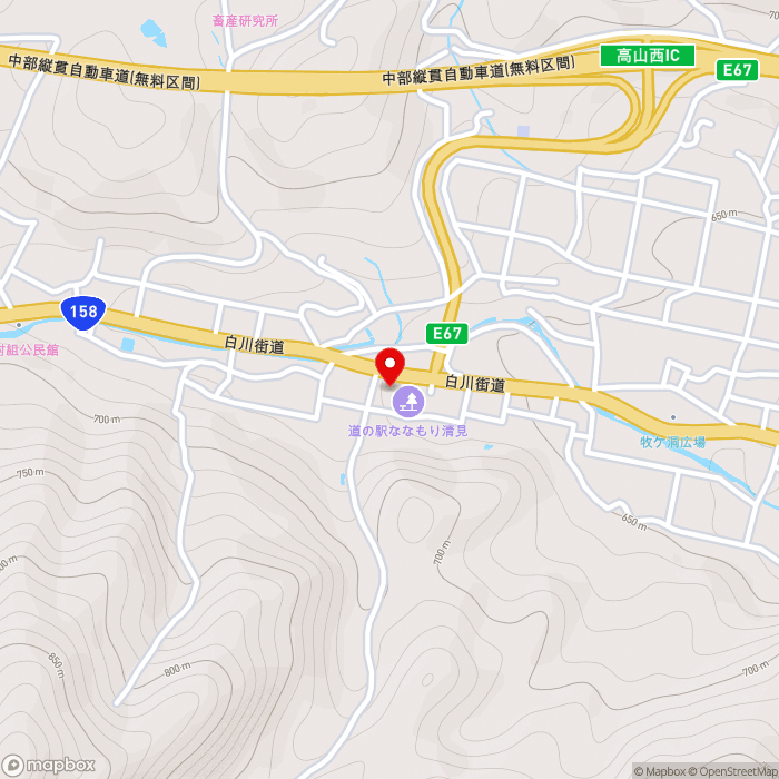 道の駅ななもり清見の地図（zoom15）岐阜県高山市清見町牧ヶ洞2145