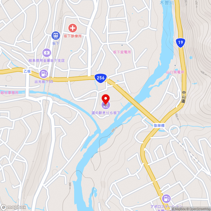 道の駅きりら坂下の地図（zoom15）岐阜県中津川市坂下450-2