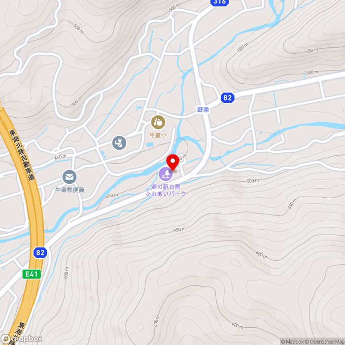 道の駅白尾ふれあいパークの地図（zoom15）岐阜県郡上市白鳥町恩地7-2
