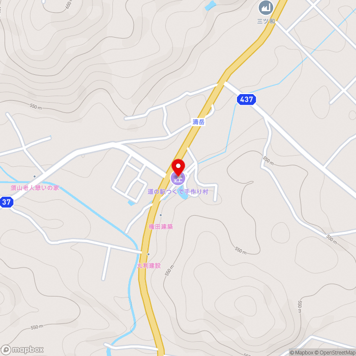 道の駅つくで手作り村の地図（zoom15）愛知県新城市作手清岳字ナガラミ10-2