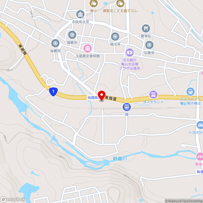 道の駅関宿の地図（zoom15）三重県亀山市関町新所町674-8