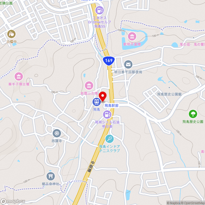 道の駅飛鳥の地図（zoom15）奈良県高市郡明日香村大字越6番2