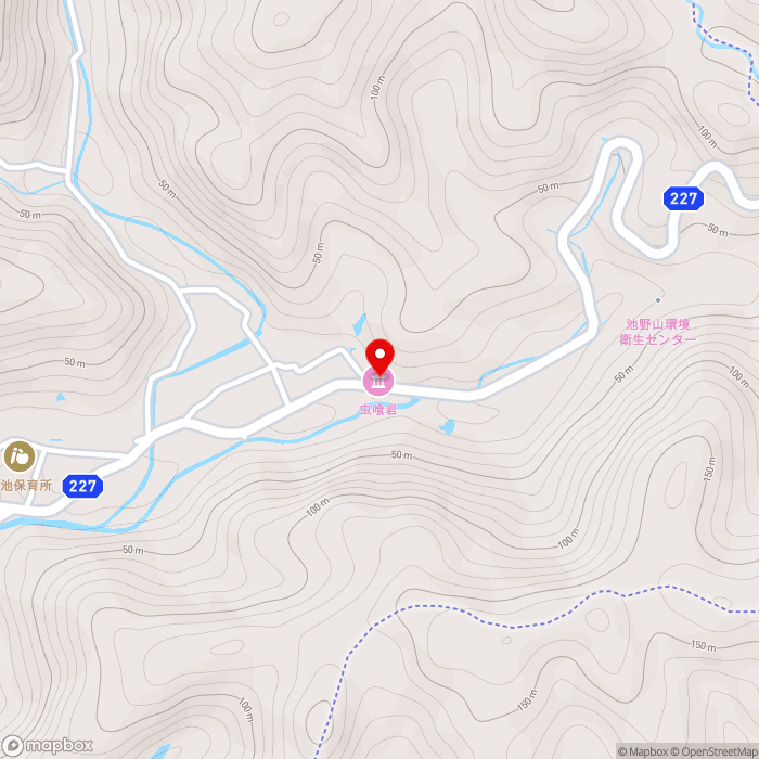 道の駅虫喰岩の地図（zoom15）和歌山県東牟婁郡古座川町池野山705-1