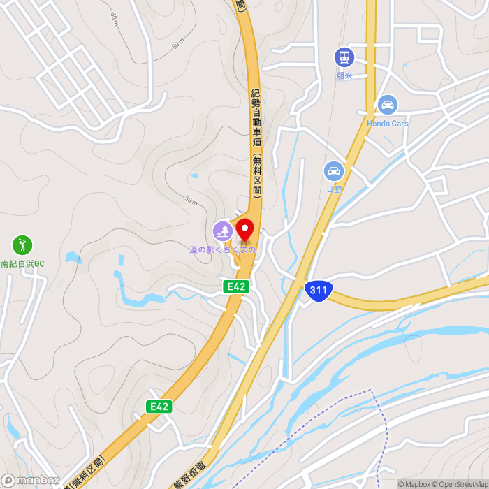 道の駅くちくまのの地図（zoom15）和歌山県西牟婁郡上富田町岩崎555-5