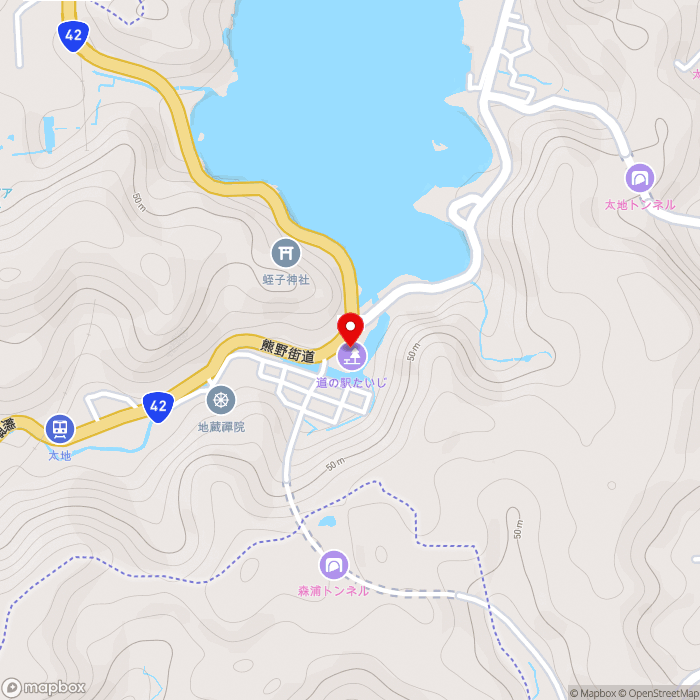道の駅たいじの地図（zoom15）和歌山県東牟婁郡太地町森浦143-1