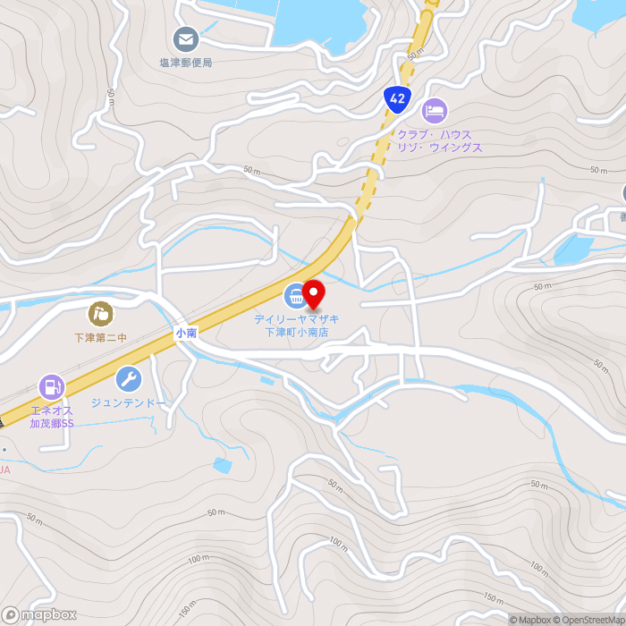 道の駅海南サクアスの地図（zoom15）和歌山県海南市下津町小南51番地1