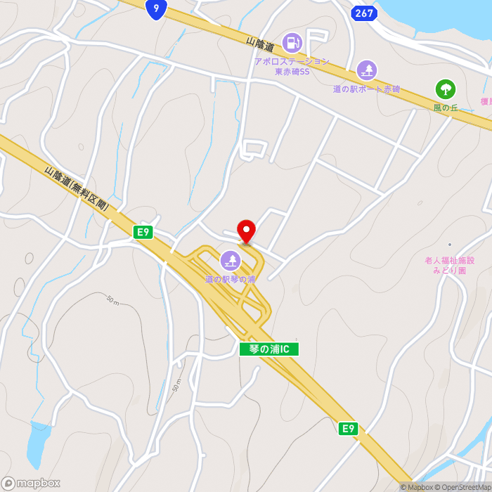 道の駅琴の浦の地図（zoom15）鳥取県東伯郡琴浦町別所1030-1