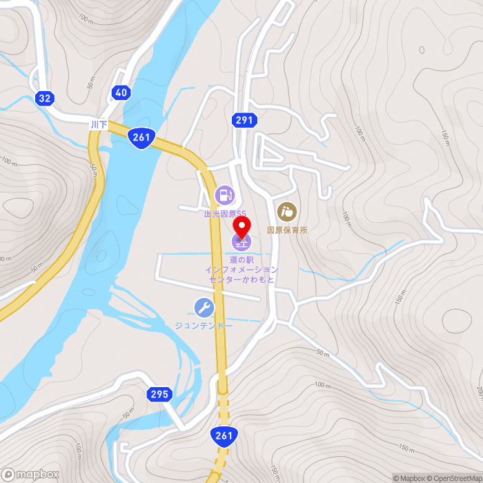 道の駅インフォメーションセンターかわもとの地図（zoom15）島根県邑智郡川本町因原505-5