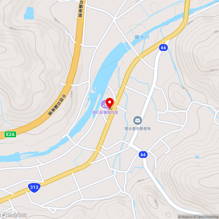 道の駅醍醐の里の地図（zoom15）岡山県真庭市鹿田391-1